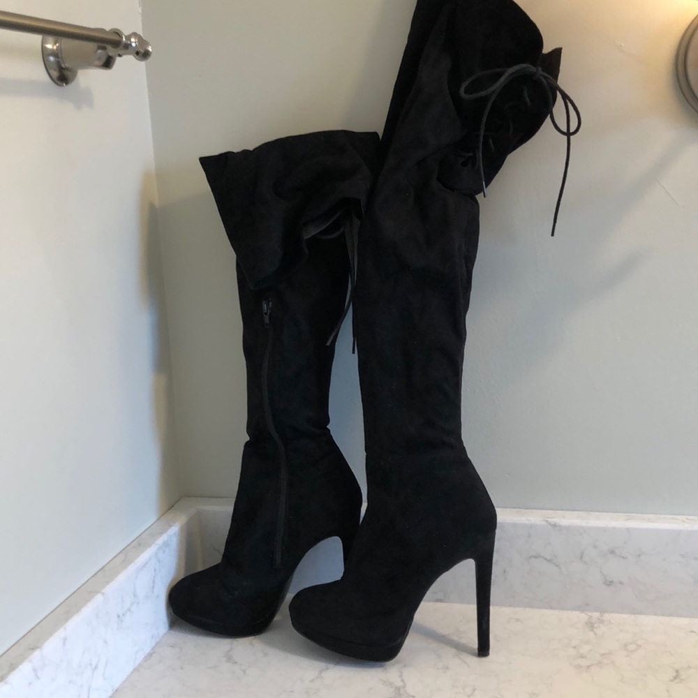 Knee high suede boots